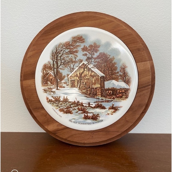 Vintage Currier and Ives Wooden Cutting Board or Trivet - Picture 1 of 4